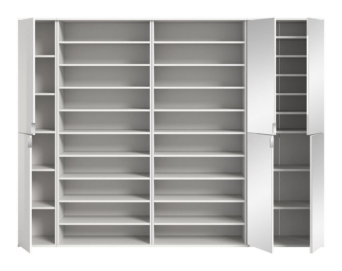 GARDEROBENKOMBINATION 4tlg. Projekt X Garderobe in weiß Nb. und weiß hochglanz B/H/T: 251x193x34 cm - Weiß, Holzwerkstoff (232/191/37cm)