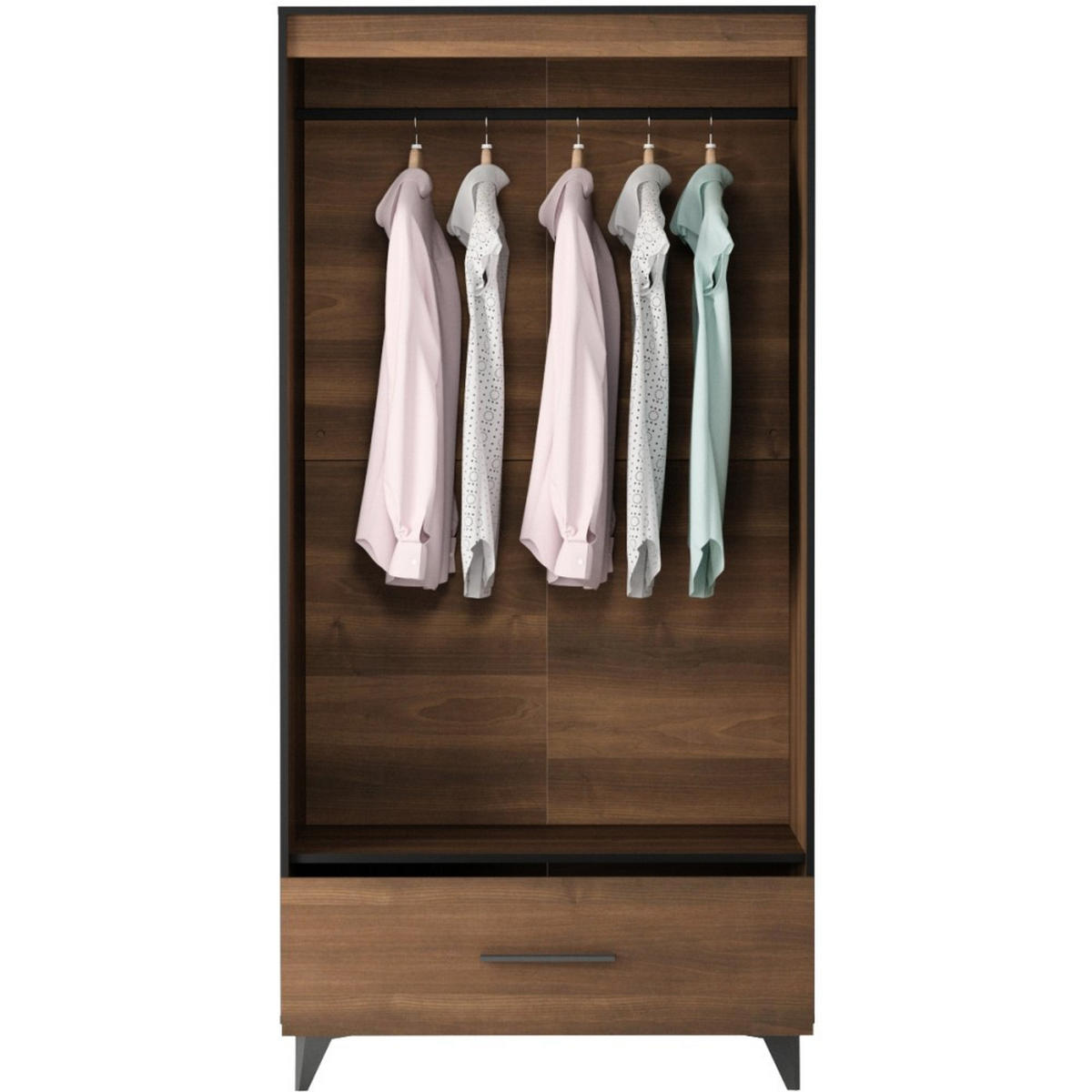 DREHTÜRENSCHRANK Felia mit 2 Türen und 1 Schublade, 91 cm - Walnussfarben/Schwarz, Holzwerkstoff (91/185/40cm) - Beautysofa