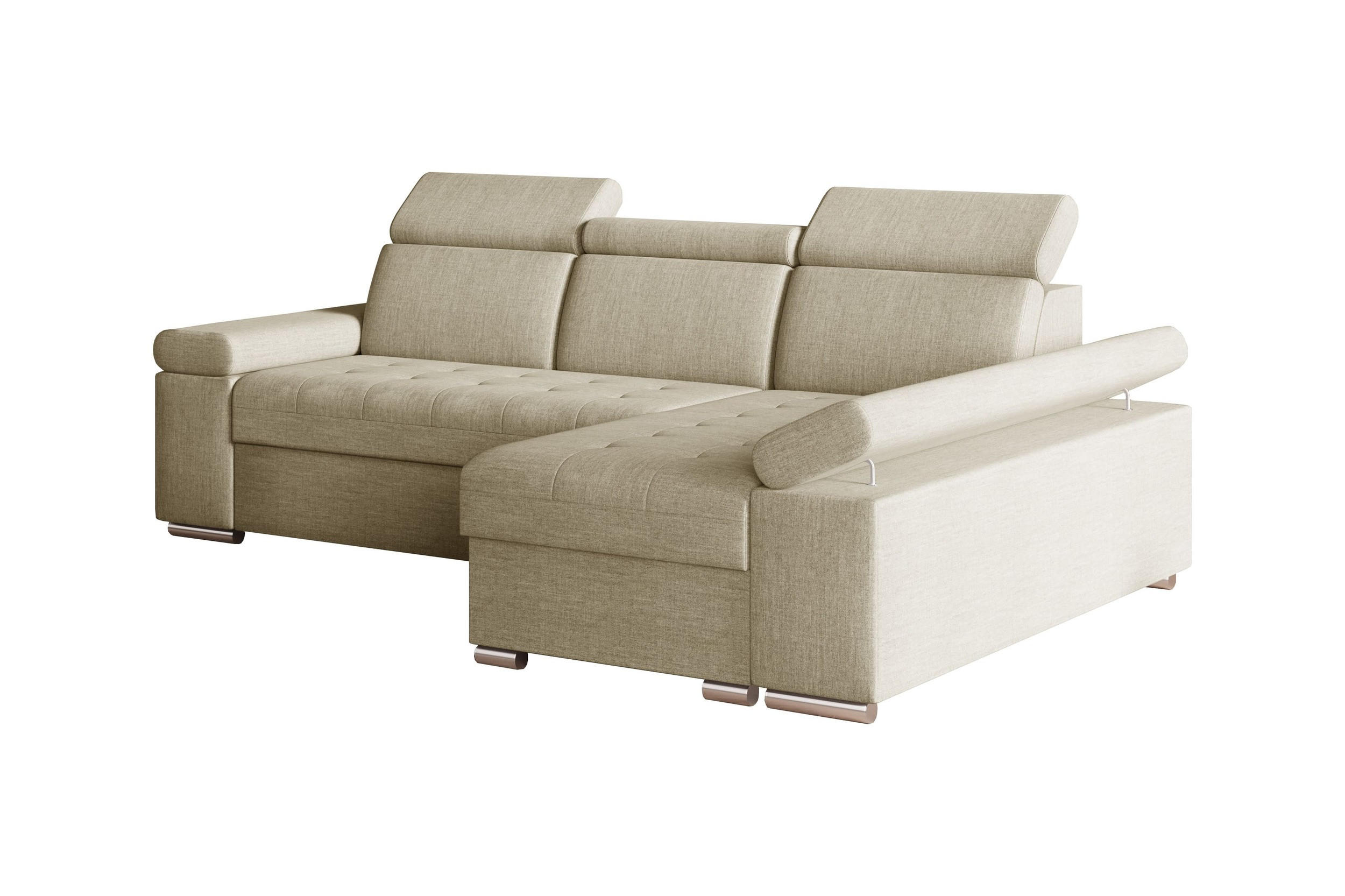ECKSOFA mit Schlaffunktion Luka L Twist 01 - Beige - Links - Beige/Silberfarben, Holzwerkstoff (260/168cm) - Möblo