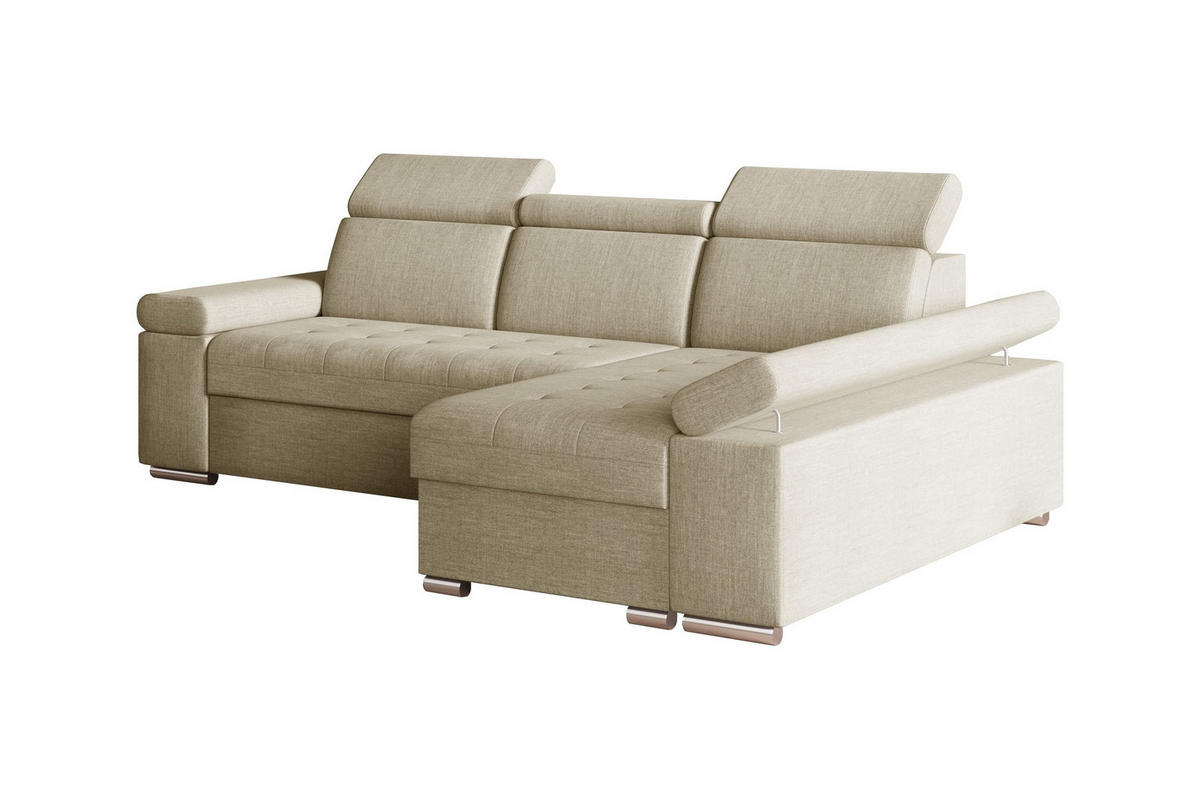 ECKSOFA mit Schlaffunktion Luka L Twist 01 - Beige - Links - Beige/Silberfarben, Holzwerkstoff (260/168cm) - Möblo