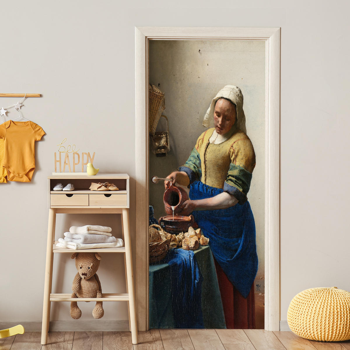 TÜRAUFKLEBER Selbstklebend - Das Milchmädchen - Johannes Vermeer 80x205 cm - Türtapete - Blau, Kunststoff (80/0.1cm) - MuchoWow