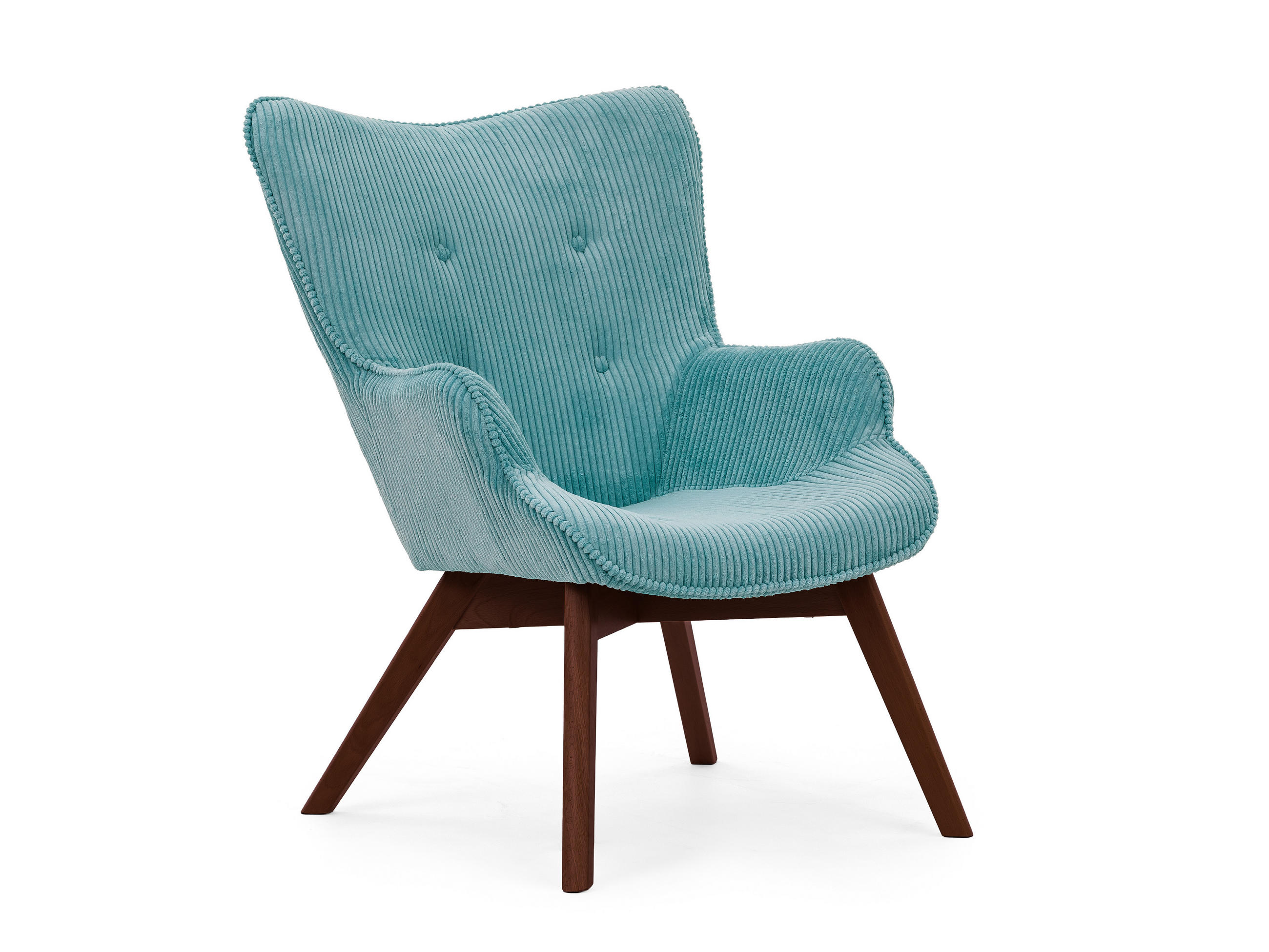 LOUNGESESSEL Lenari Türkis Cordstoff mit Füßen in Braun - Türkis/Braun, Holz/Textil (71/96/86cm) - S-Style Möbel