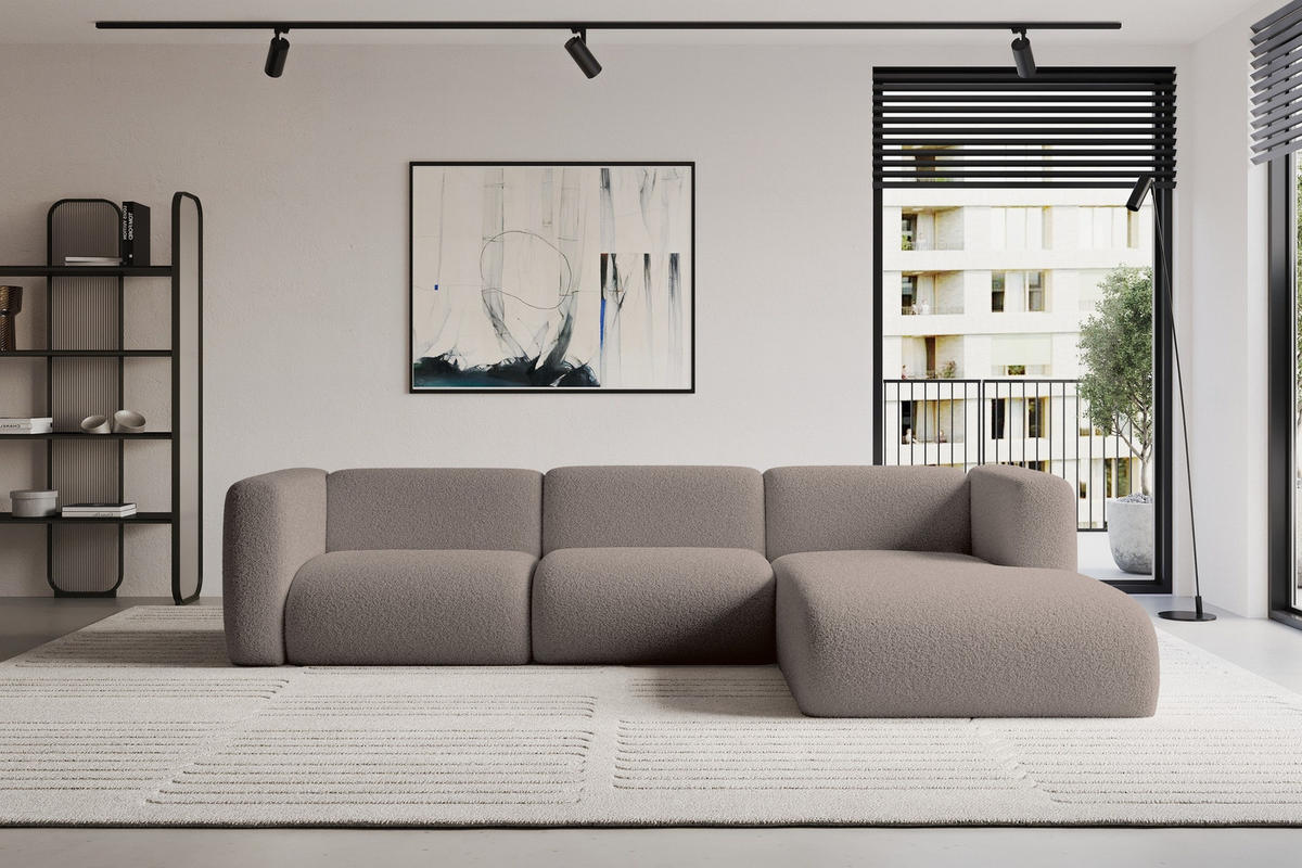 ECKSOFA Ottomane Rechts MIRA-L2 318x179x89 Braun Bouclé - Dunkelbraun/Schwarz, Holzwerkstoff/Kunststoff (318/179cm) - ALTDECOR