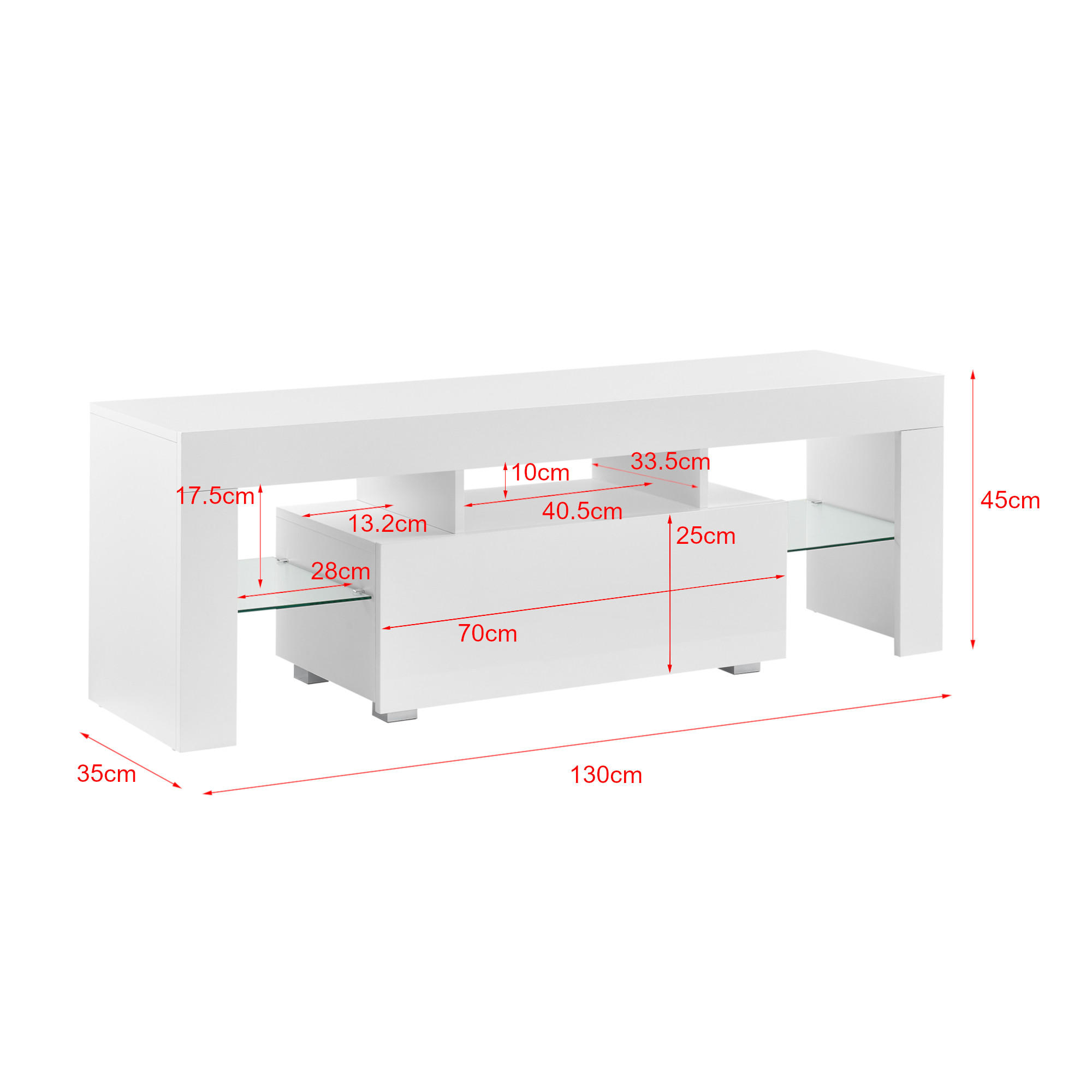 TV-ELEMENT Grimsey - Weiß Hochglanz, Glas/Holzwerkstoff (130/45/35cm) - [en.casa]