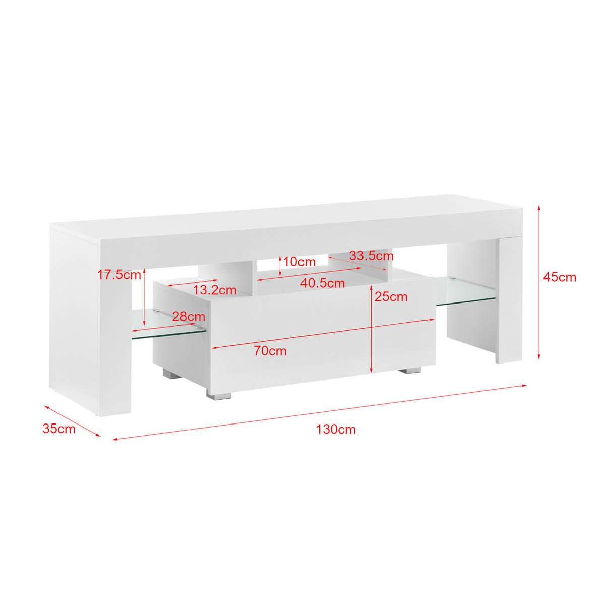 TV-ELEMENT Grimsey - Weiß Hochglanz, Glas/Holzwerkstoff (130/45/35cm) - [en.casa]