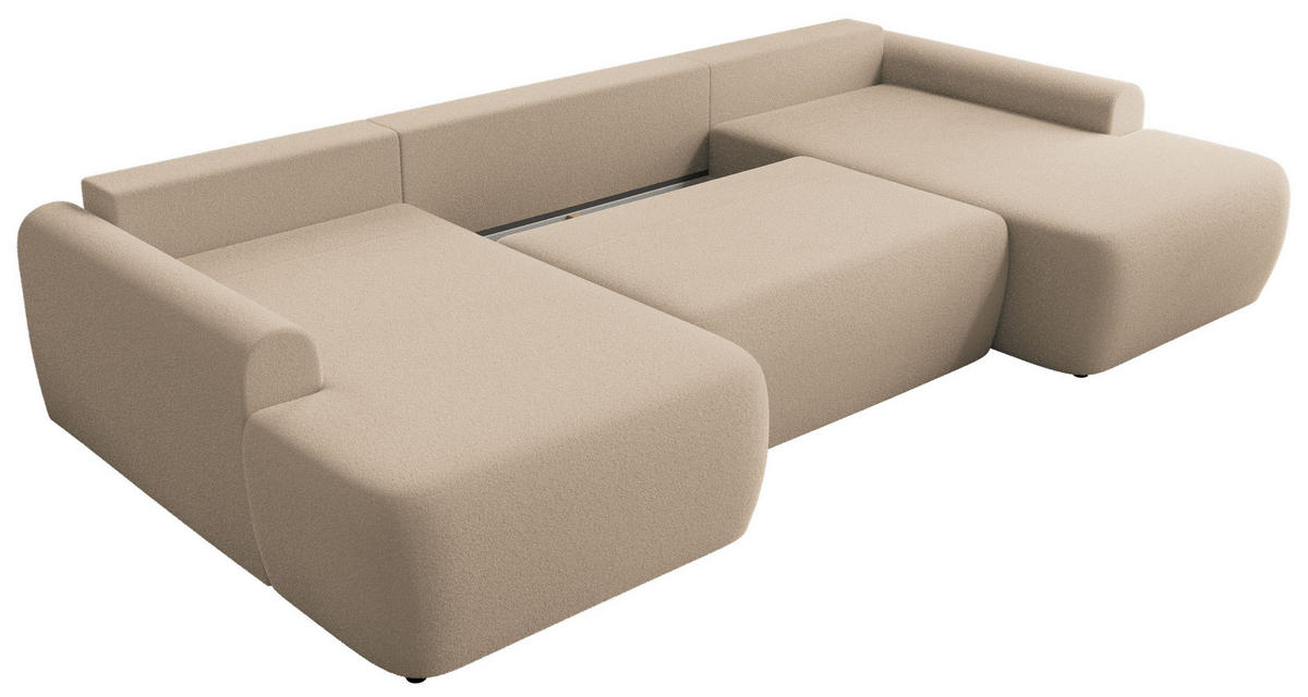WOHNLANDSCHAFT CUBO U Hellbraun Boucle - Schwarz/Braun, Kunststoff/Textil (370/100/187cm) - MKS
