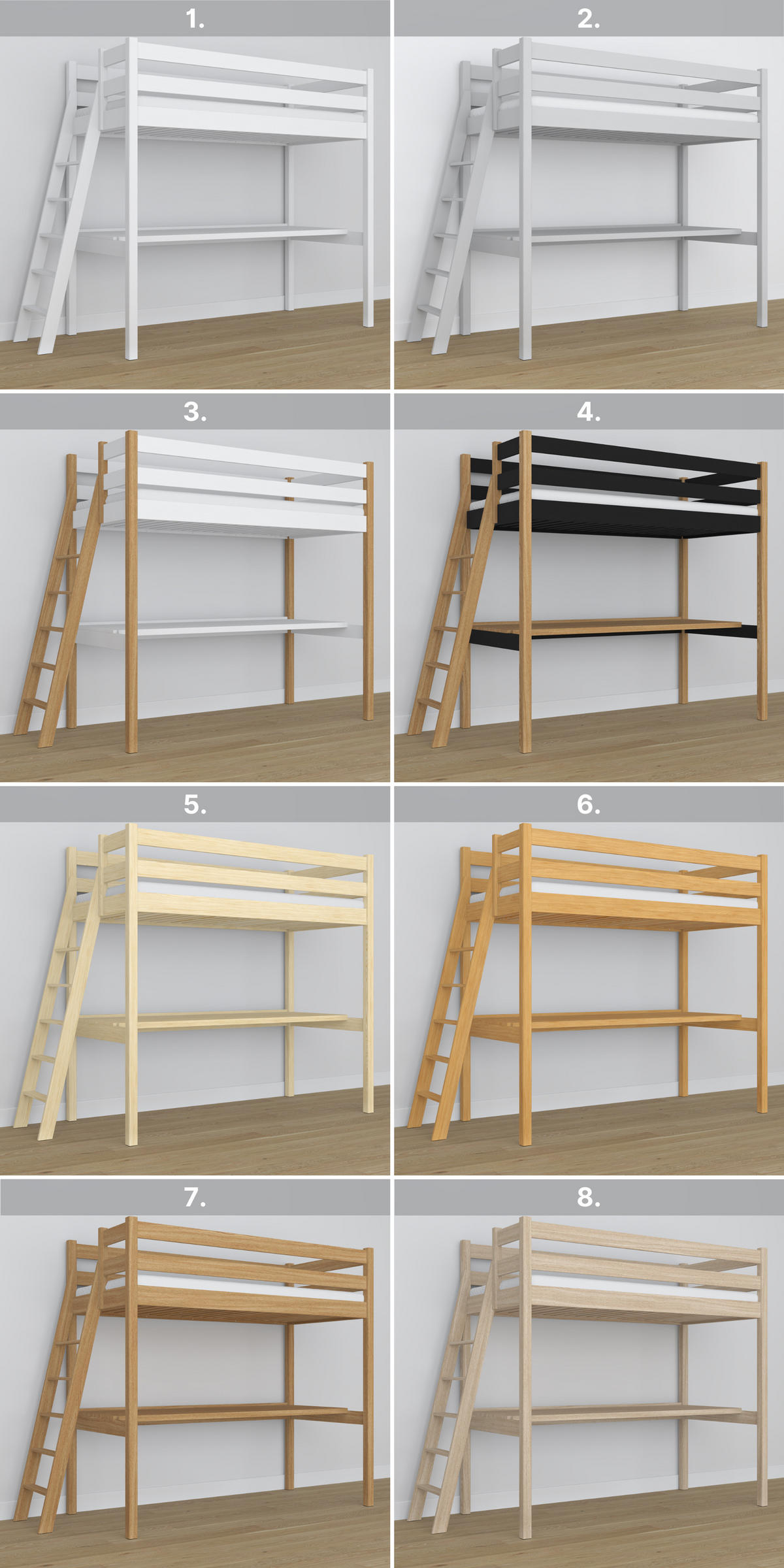 HOCHBETT N02 mit Schreibtisch Weiß 80/180 - Weiß, Naturmaterialien/Holz (80/180cm) - N-Wood