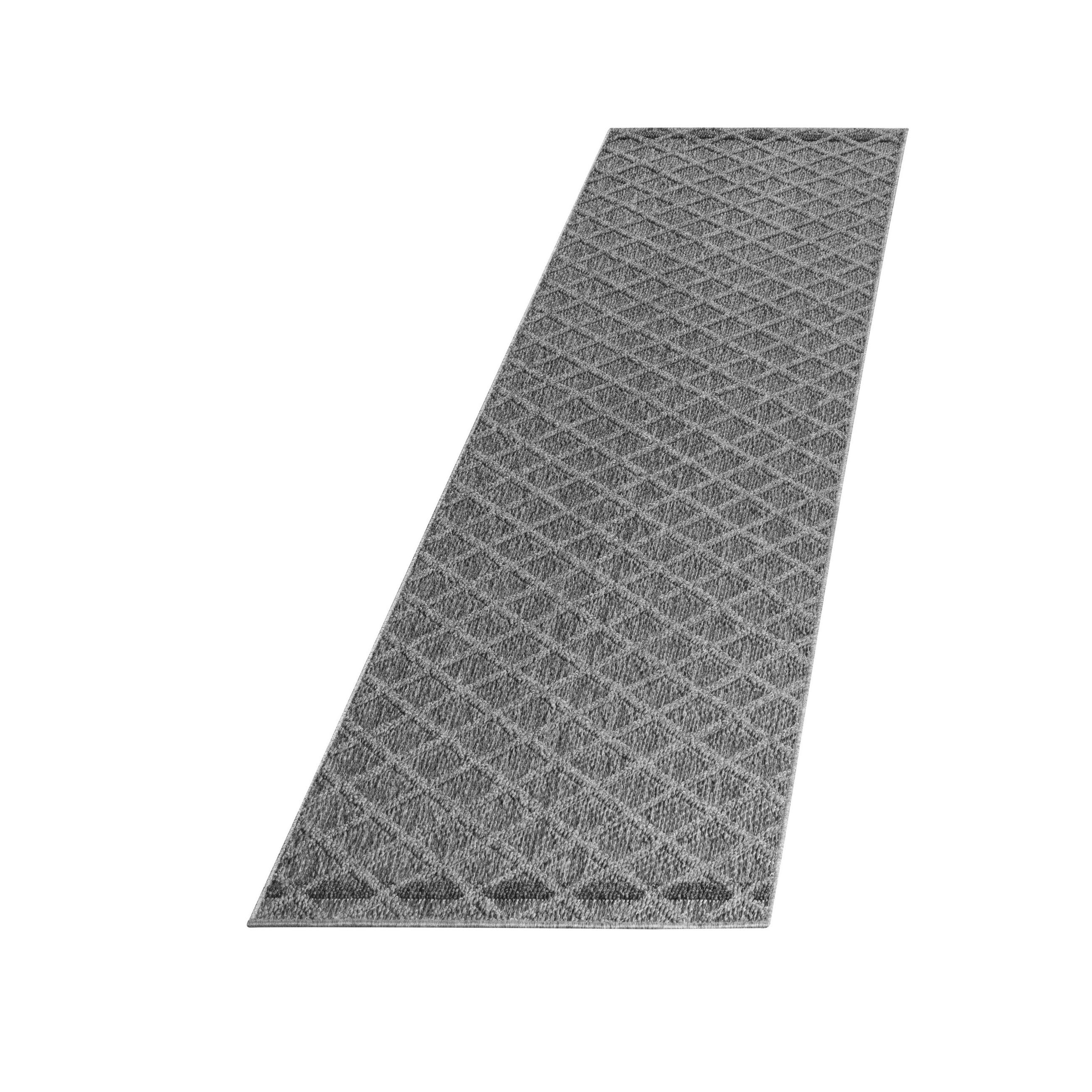 TEPPICH Outdoor Flachgewebe Rauten-Muster Polypropylen Balkon Grau Läufer 80x250 - Grau, Textil (80/250cm) - KADIMA DESIGN