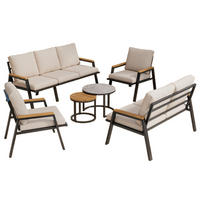 GARTENLOUNGE-SET Sofa Sessel 2 Tische Stahl Glas Graubeige - Grau, Textil - FLIEKS