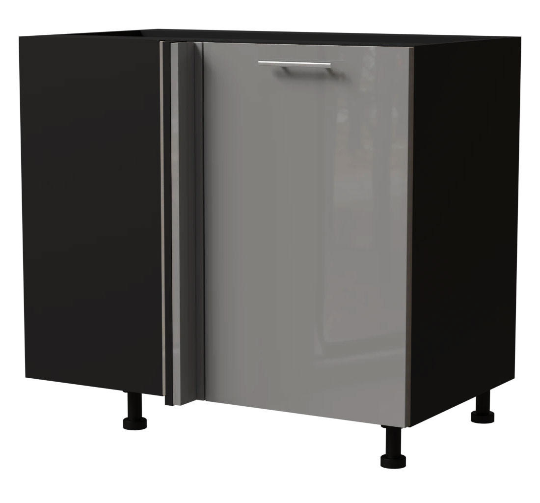 ECK-KÜCHENSCHRANK Essen D13U/90 Grau Hochglanz / Schwarz Matt 90 / 50 / 82cm - Schwarz/Grau, Holz/Holzwerkstoff (90/82/50cm) - Feldmann-Wohnen