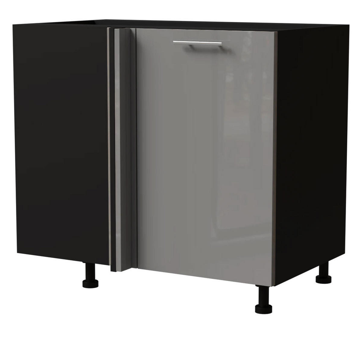 ECK-KÜCHENSCHRANK Essen D13U/90 Grau Hochglanz / Schwarz Matt 90 / 50 / 82cm - Schwarz/Grau, Holz/Holzwerkstoff (90/82/50cm) - Feldmann-Wohnen