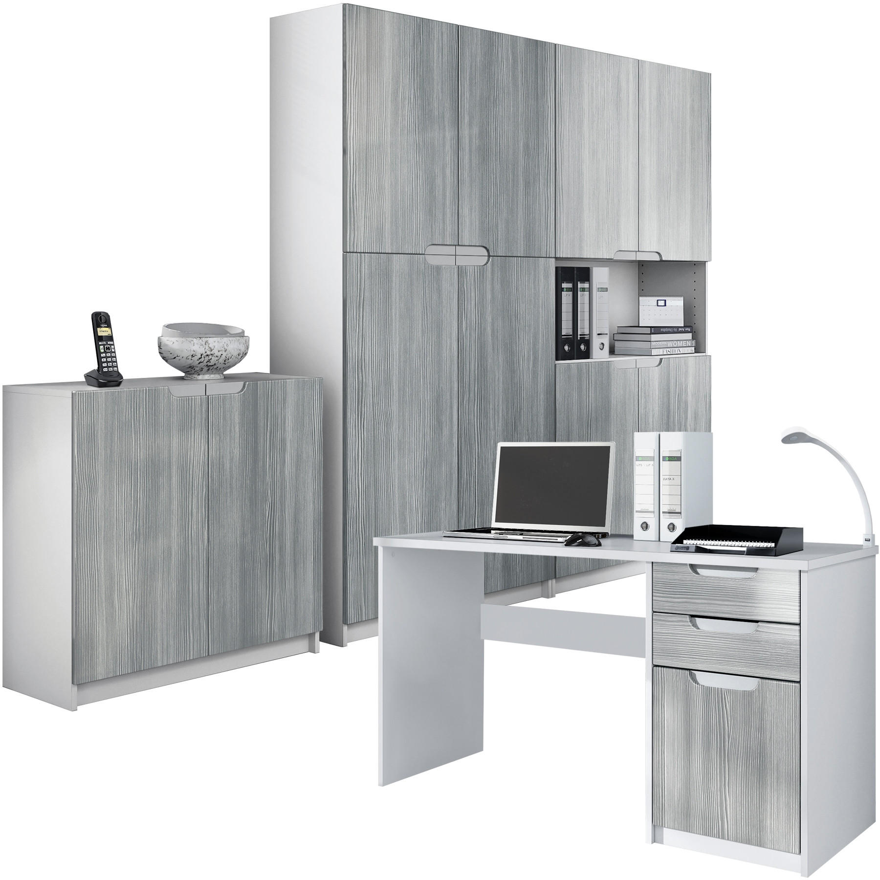 BÜROMÖBELSET Logan Fronten in Avola-Anthrazit - Anthrazit, Holzwerkstoff (246/185/60cm) - Vladon