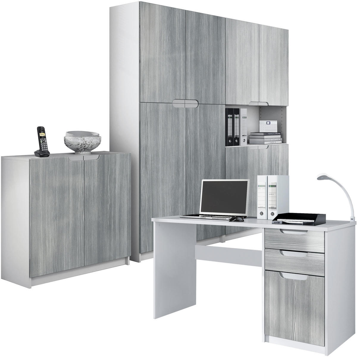 BÜROMÖBELSET Logan Fronten in Avola-Anthrazit - Anthrazit, Holzwerkstoff (246/185/60cm) - Vladon