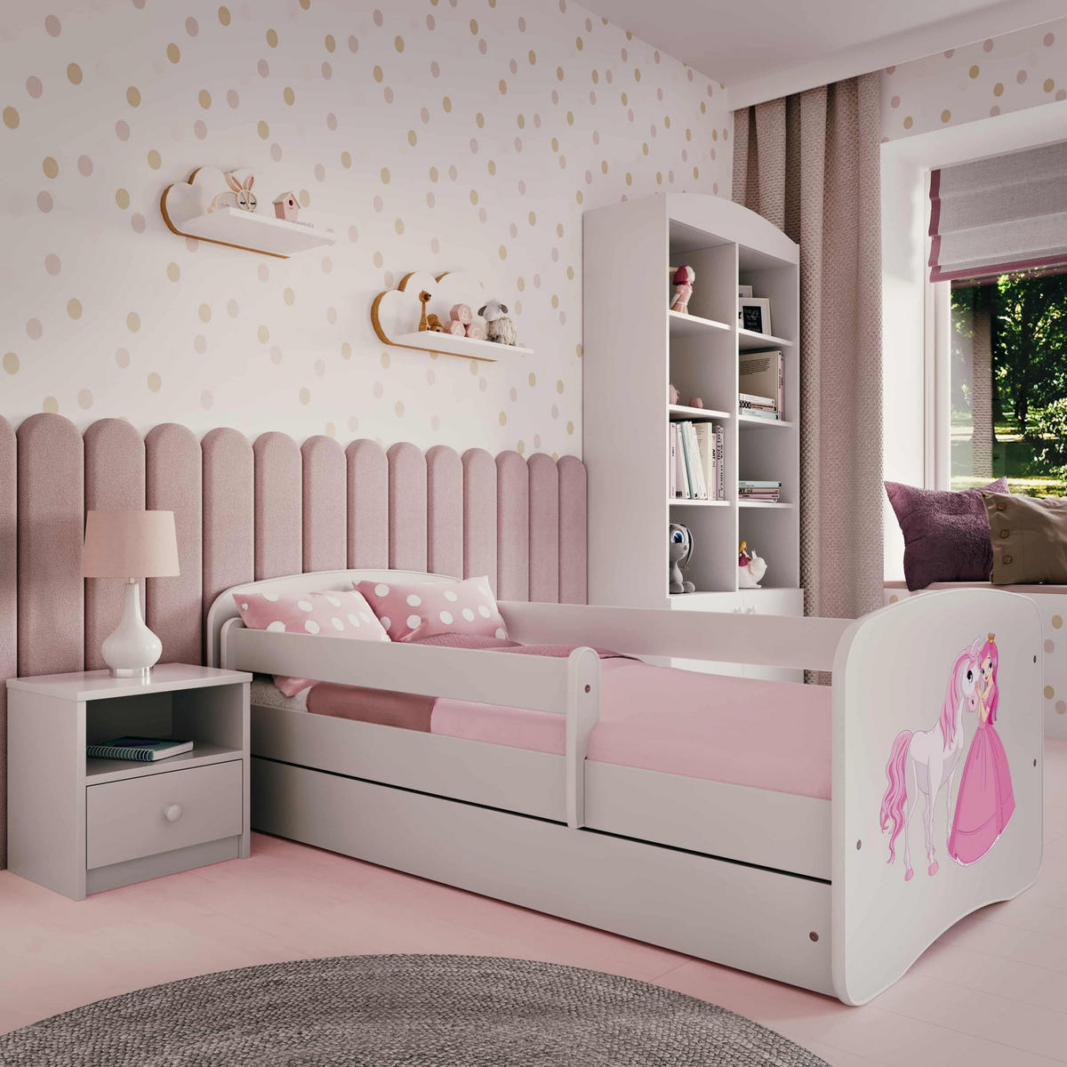 KINDERBETT Emily mit Schublade und Matratze, Weiß 70x140 cm - Weiß/Rosa, Holzwerkstoff (140/70cm) - WFL GROUP