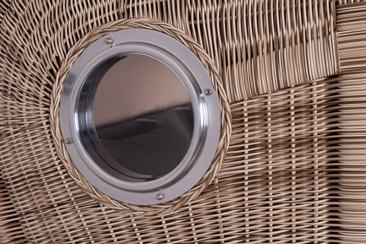 STRANDKORB XXL Düne Grande Teak PE Shell - Schwarz/Braun, Metall (142/170/95cm) - Mr. Deko