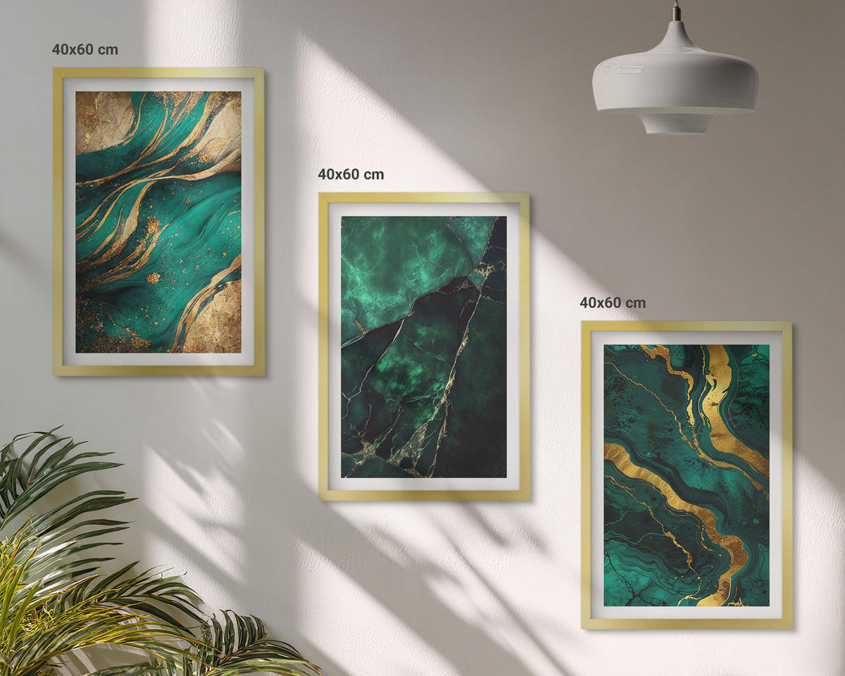 BILDER SET 3er Set - 40x60 cm Goldrahmen - Elegante Steinmuster - Goldfarben, Kunststoff (40/60cm) - TULUP