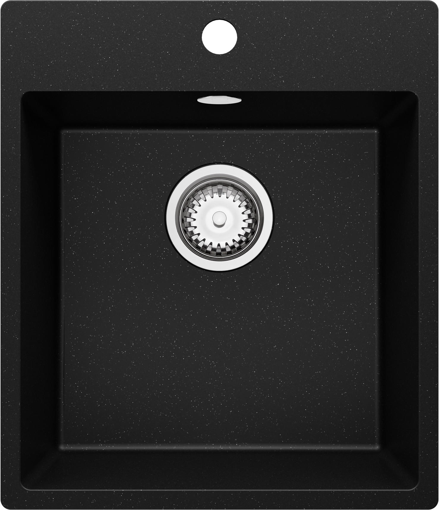 SPÜLBECKEN Riga, 2-er set Schwarz Metallic 43/50 cm 1 Becken + Ablauf-Set ab 45er Unterschrank - Chromfarben/Schwarz Hochglanz, Kunststoff (43/20/50cm) - Primagran