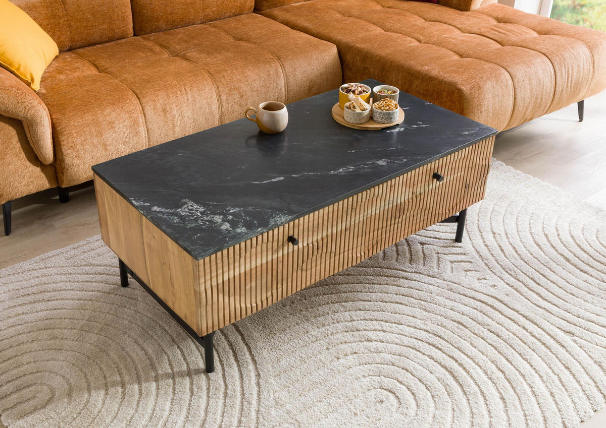 COUCHTISCH Akazie 120x60x45 natur lackiert / Marmor schwarz LONDON #120 - Braun, Holzwerkstoff (120/60/45cm) - Massivmoebel24
