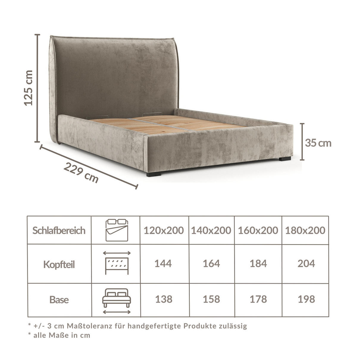 POLSTERBETT Splash Beige 120/200 cm im Chenille-Stoff - Beige/Schwarz, Holz/Holzwerkstoff (120/200cm) - Maison de Reve