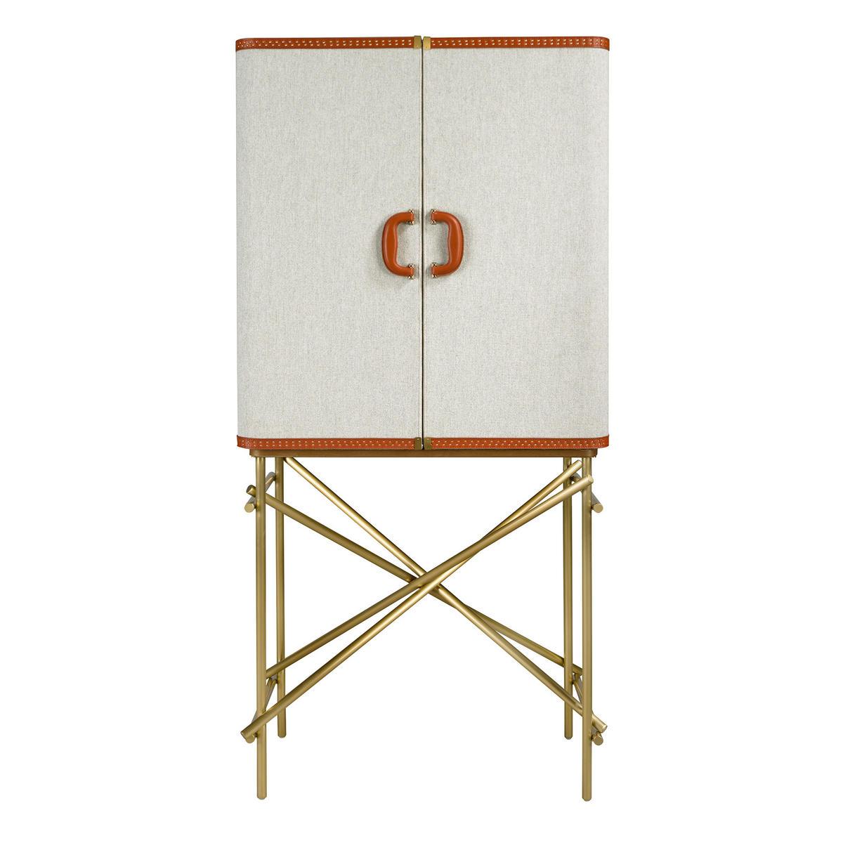 HIGHBOARD Großes Sideboard, Stoff, Nussbaum und goldfarbener polierter Stahl 82/53/169 cm - Hellgrau, Holzwerkstoff/Metall (82/169/53cm) - ANGEL CERDA