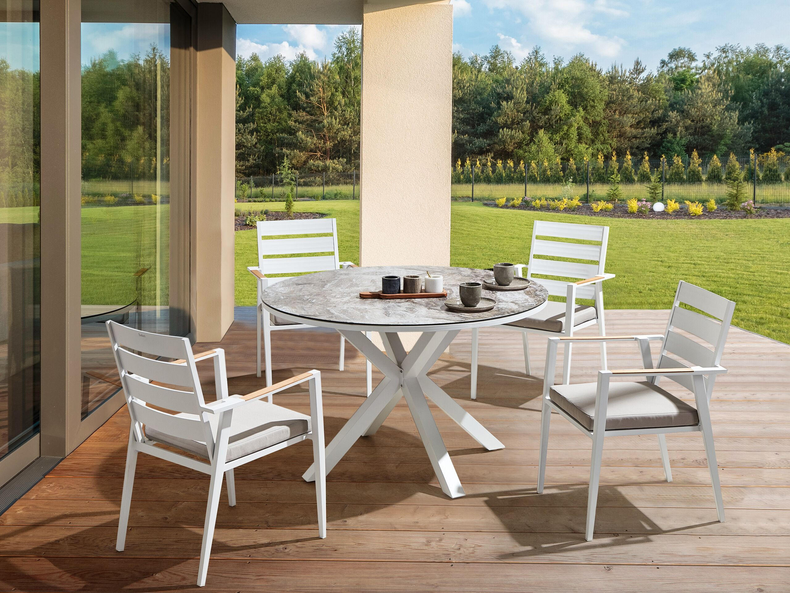 GARTENTISCH Weiß Maletto - Weiß/Grau, Keramik (120/120/75cm) - Beliani
