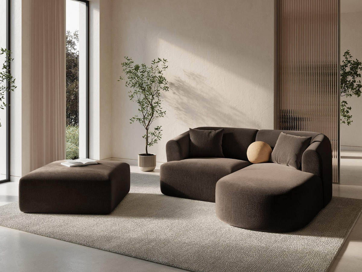 MODULARES-ECKSOFA rechts Campi aus Samt Schokolade 3 Sitzplätze - Dunkelbraun, Textil (156/180cm) - Cosmopolitan Design