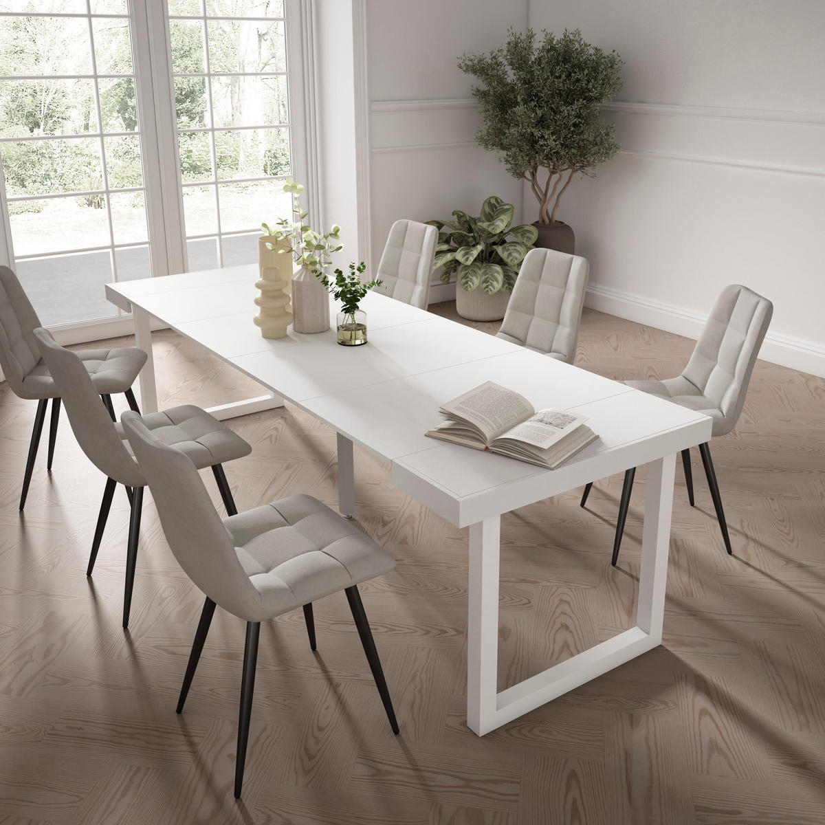 KONSOLENTISCH ausziehbar 58 bis 262cm, für 12 Gäste, weiß, 90/58/73cm - Weiß, Holzwerkstoff (90/262/73cm) - Skraut Home