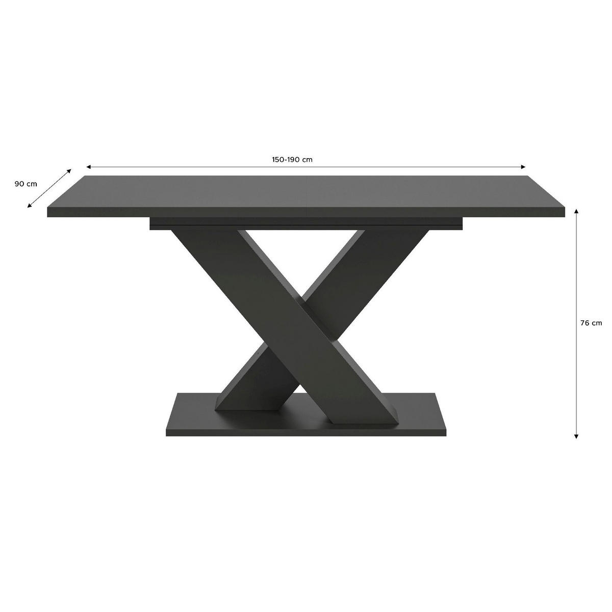 ESSTISCH Motion 90/150/76 cm - Grau, Holzwerkstoff (90/150/76cm) - Xonox