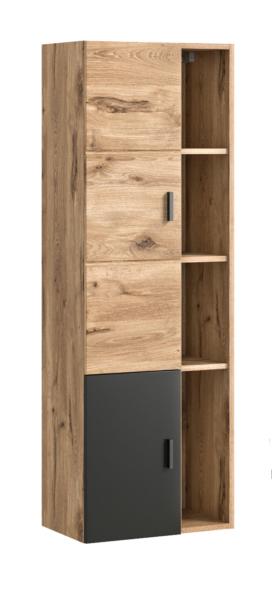 MIDISCHRANK Eiche, grau matt 48 cm, Badschrank hängend mit Soft-Close - Eichefarben/Grau, Holzwerkstoff/Kunststoff (48/144/35cm) - Inn.Furn