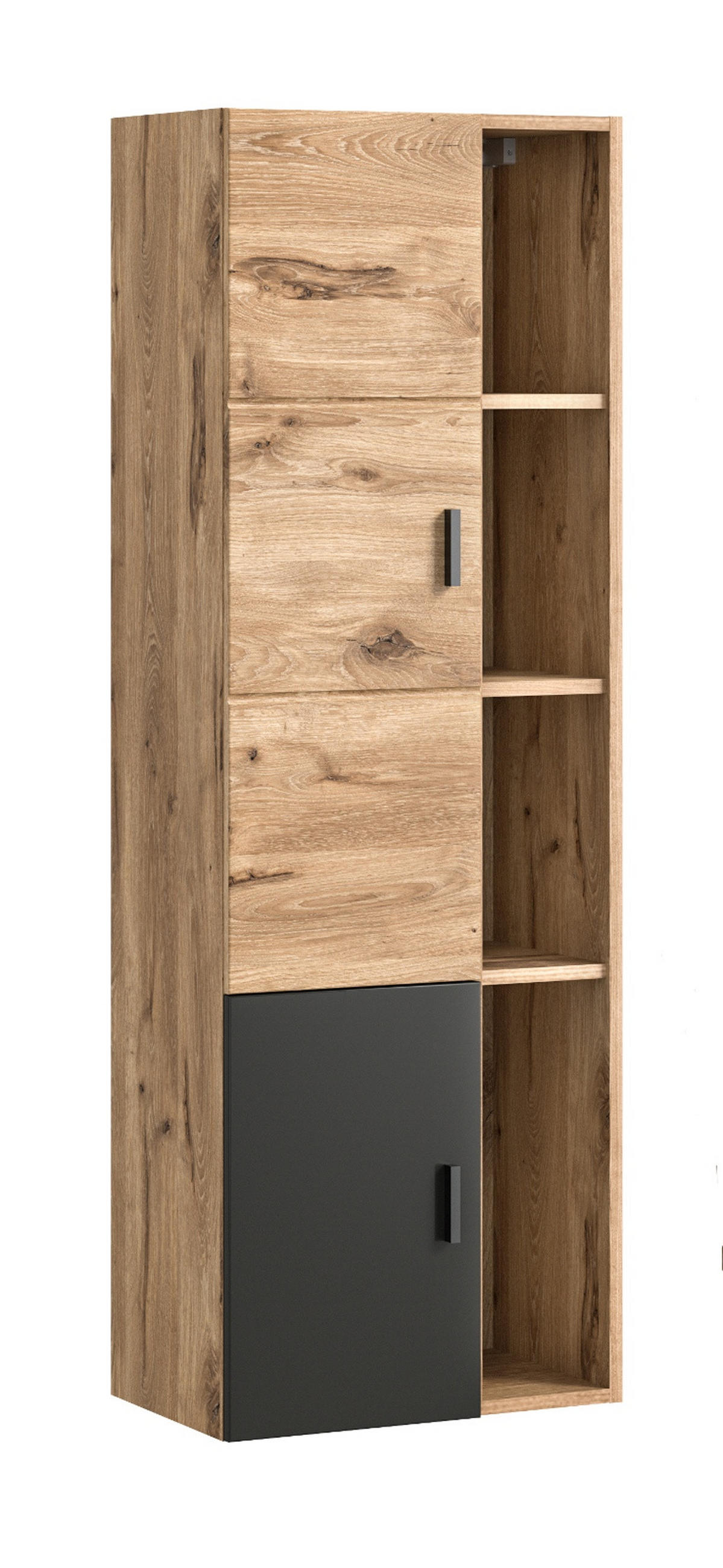 MIDISCHRANK Eiche, grau matt 48 cm, Badschrank hängend mit Soft-Close - Eichefarben/Grau, Holzwerkstoff/Kunststoff (48/144/35cm) - Inn.Furn