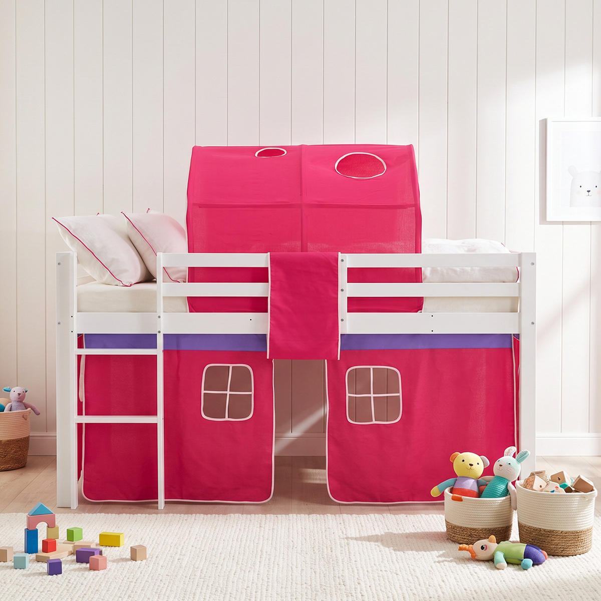HOCHBETT mit Matratze 90/200 cm Pink - Pink/Weiß, Holz (90/200cm) - Homestyle4u