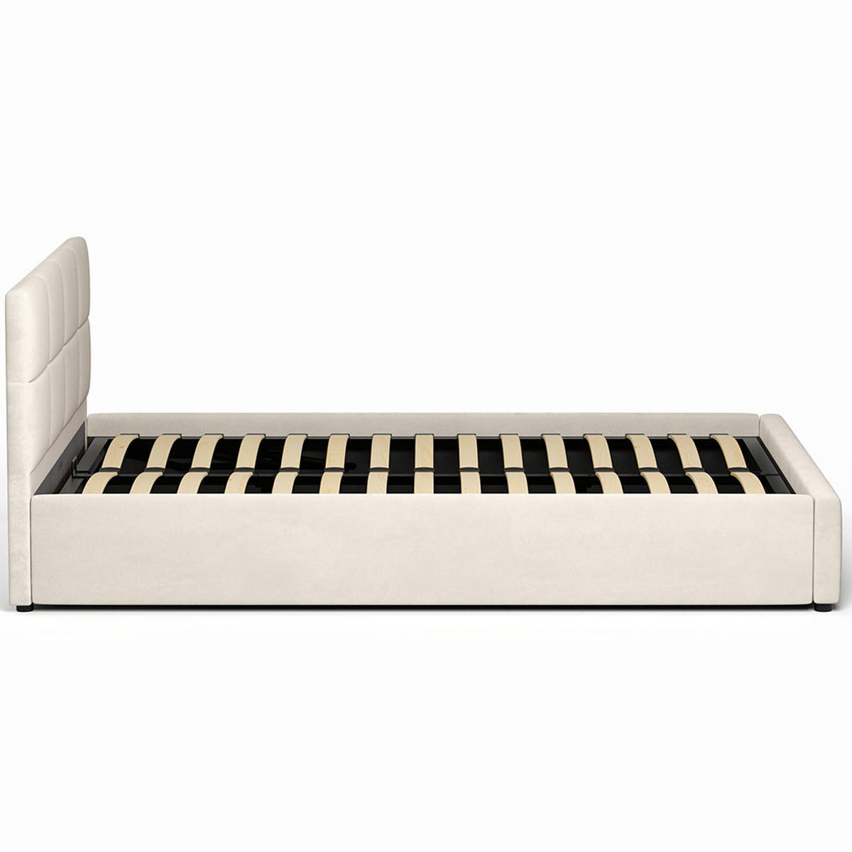 POLSTERBETT 160×200 mit Bettkasten und Lattenrost Mika HLR-5 Beige Velours - Beige, Holz (160/200cm) - Jana