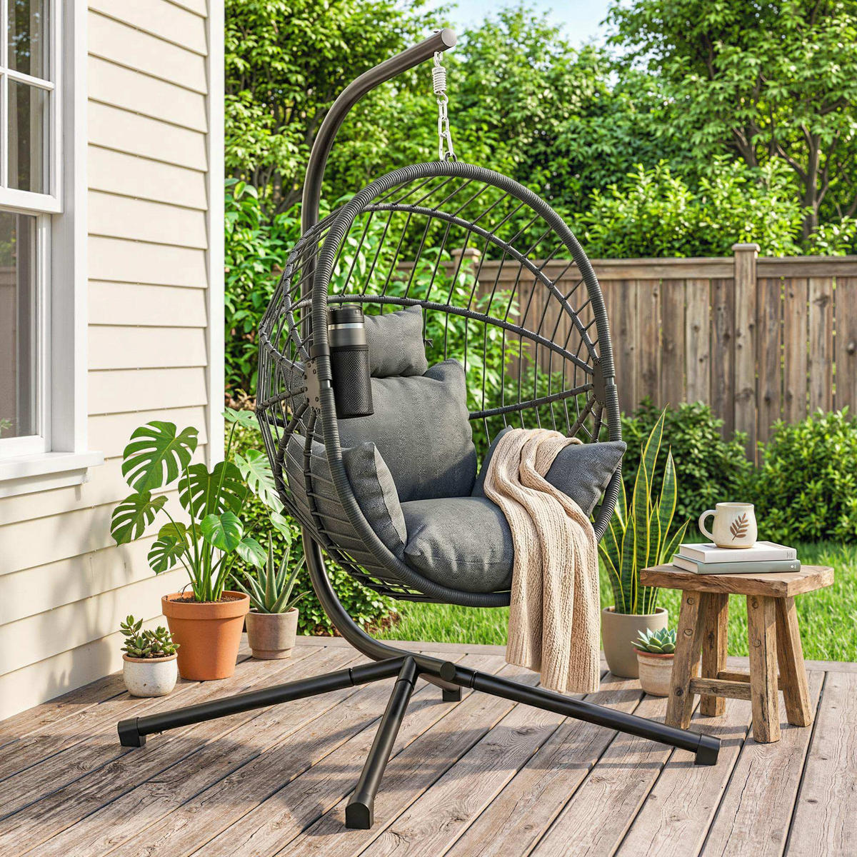 HÄNGESESSEL, Stahl, Polyester, Grau - Grau, Kunststoff/Metall (106/188/120cm) - Outsunny