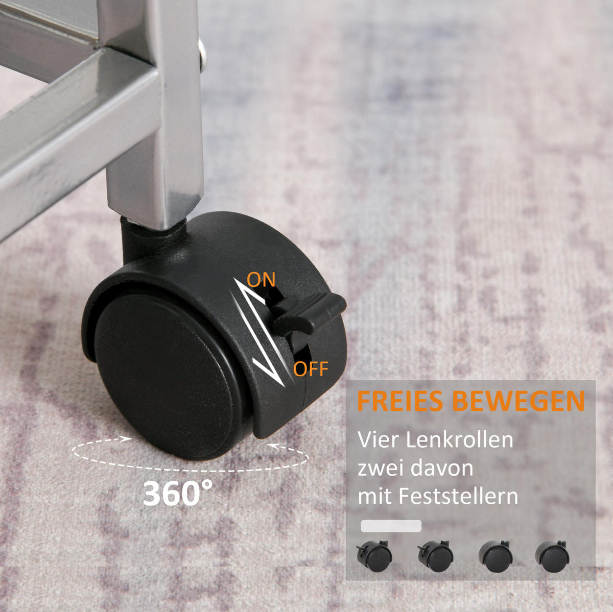 SERVIERWAGEN 36,5/36,5/89 cm in Silber mit 4 Körben und Rollen - Silberfarben, Holz (365/89/365cm) - BEAOK
