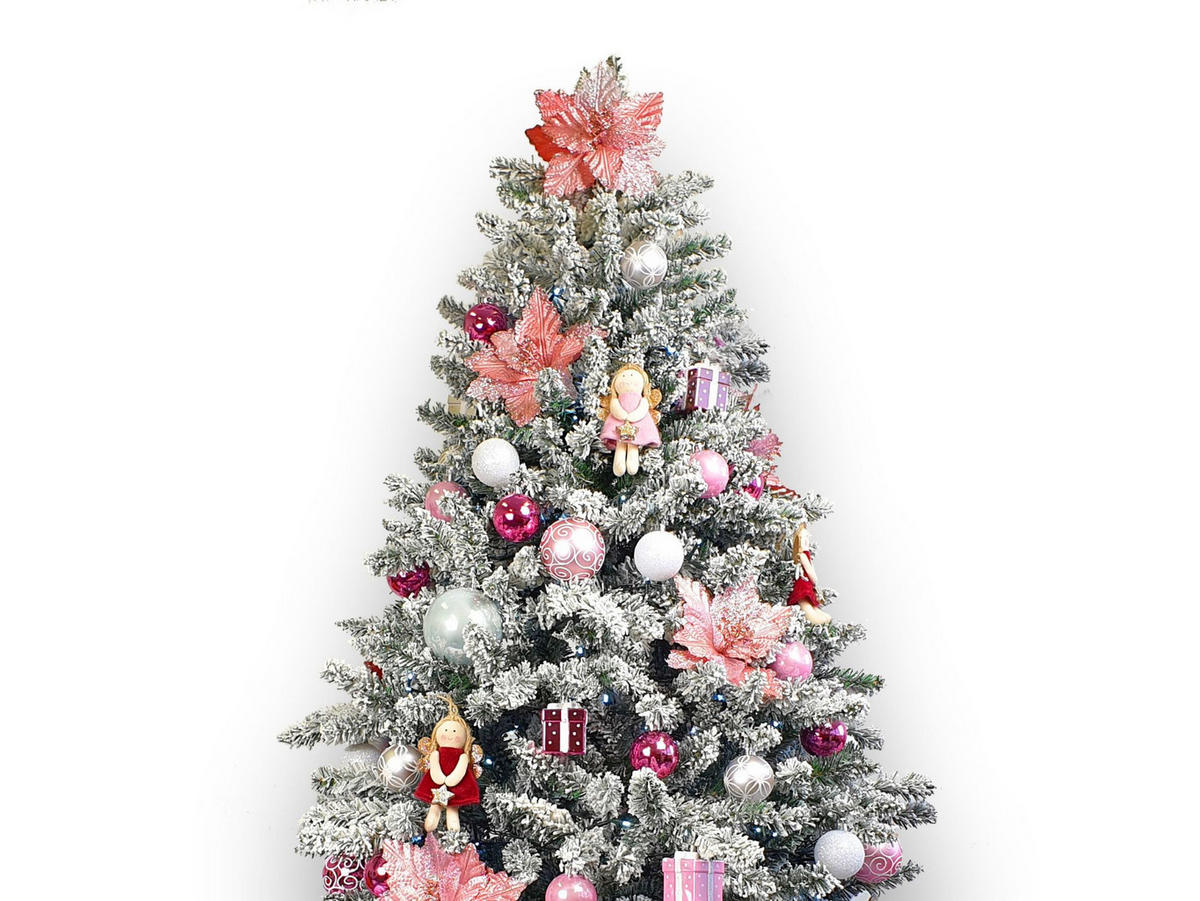 LAALU WEIHNACHTSBAUM geschmückt künstlich mit 165 Ornamenten PRINZESSIN MARIA 240 cm Baum mit Ständer und Weihnachtsornamenten - Weiß/Rosa, Kunststoff (240cm) - LAALU