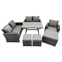 GARTENMÖBELSET mit ESSTISCH,HOCHLEHNER-SOFA Polyrattan Dunkelgrauer Mix 8-Sitzer - Dunkelgrau/Grau, Glas/Kunststoff - Fimous