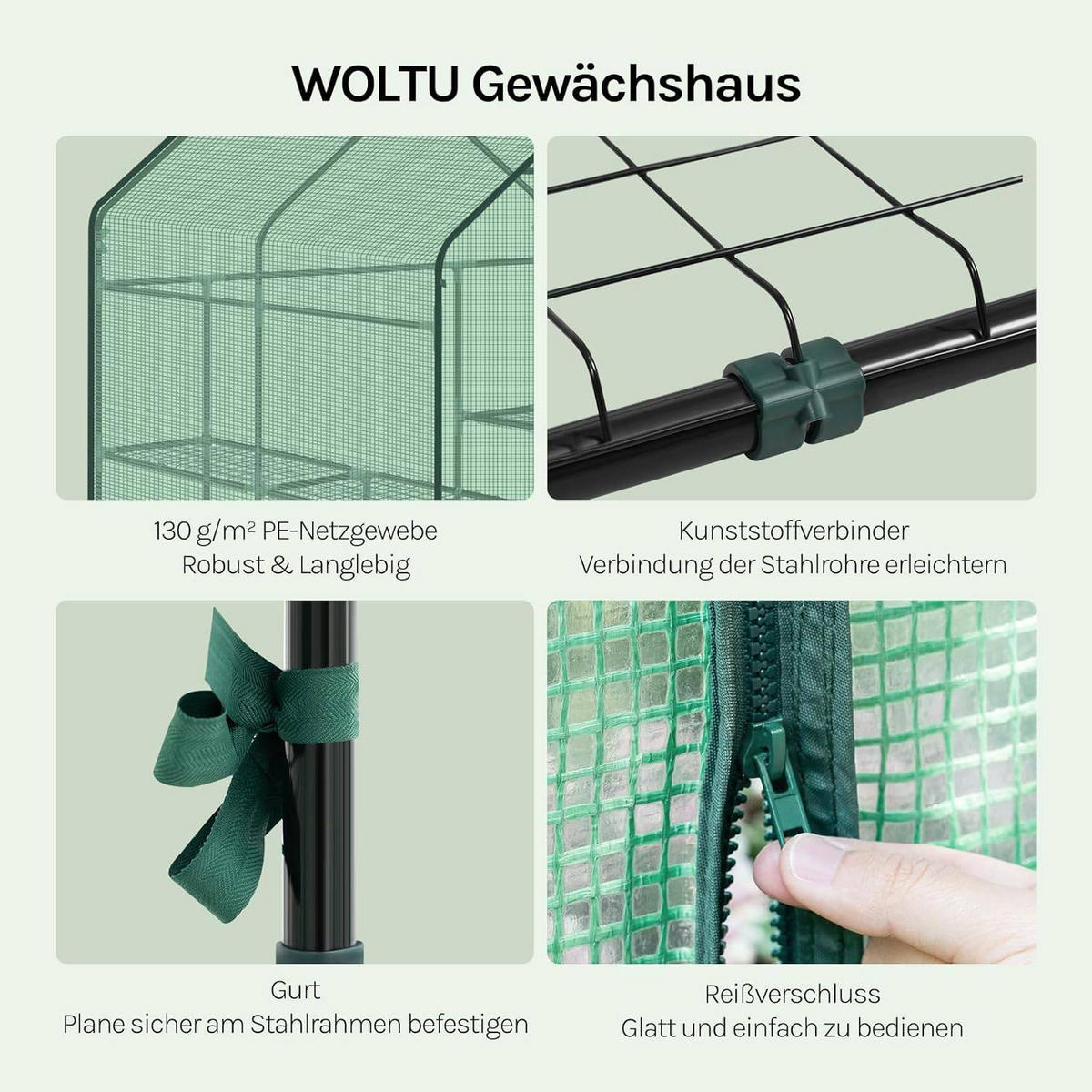 FOLIENGEWÄCHSHAUS, Metallgestell, 143 x 195 x 143 cm - Grün, Textil/Metall (143/195/143cm) - Woltu
