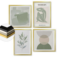 WANDBILDER 4er Set - 50x50 cm & 40x60 cm Goldrahmen - Stilvolle abstrakte Pflanzengrafiken - Goldfarben, Kunststoff (50/50cm) - ArtPrintCave