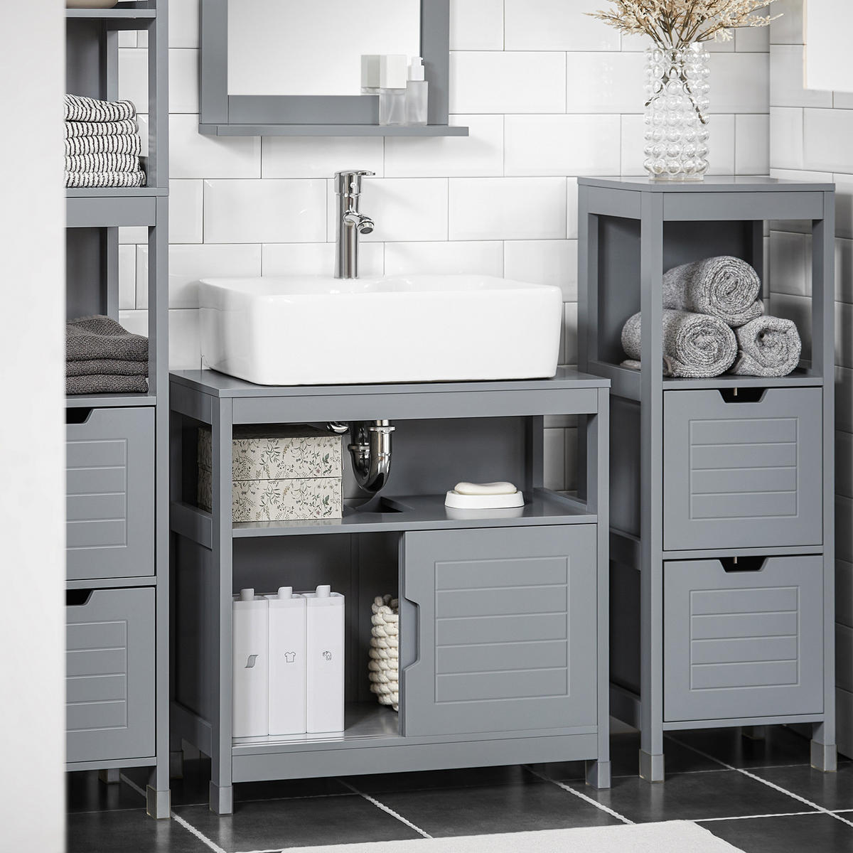 WASCHBECKENUNTERSCHRANK Grau - Grau, Holzwerkstoff (60/60/31cm) - SoBuy
