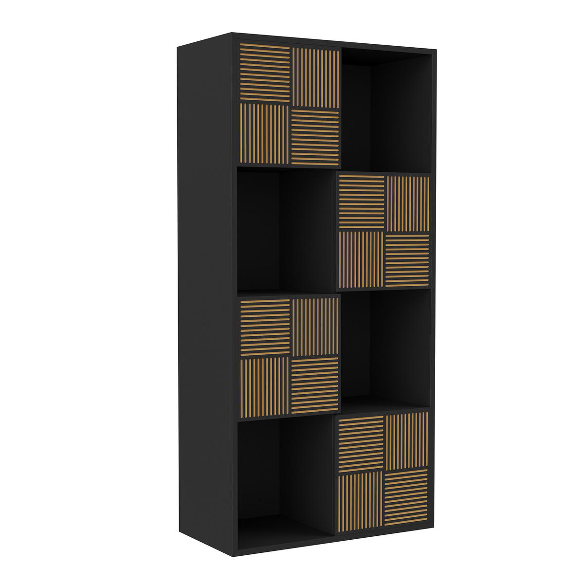 BÜCHERREGAL 125x30x60 cm Holz Lamellen Design Sideboard Aufbewahrung, Schwarz - Schwarz, Holz (60/125/30cm)
