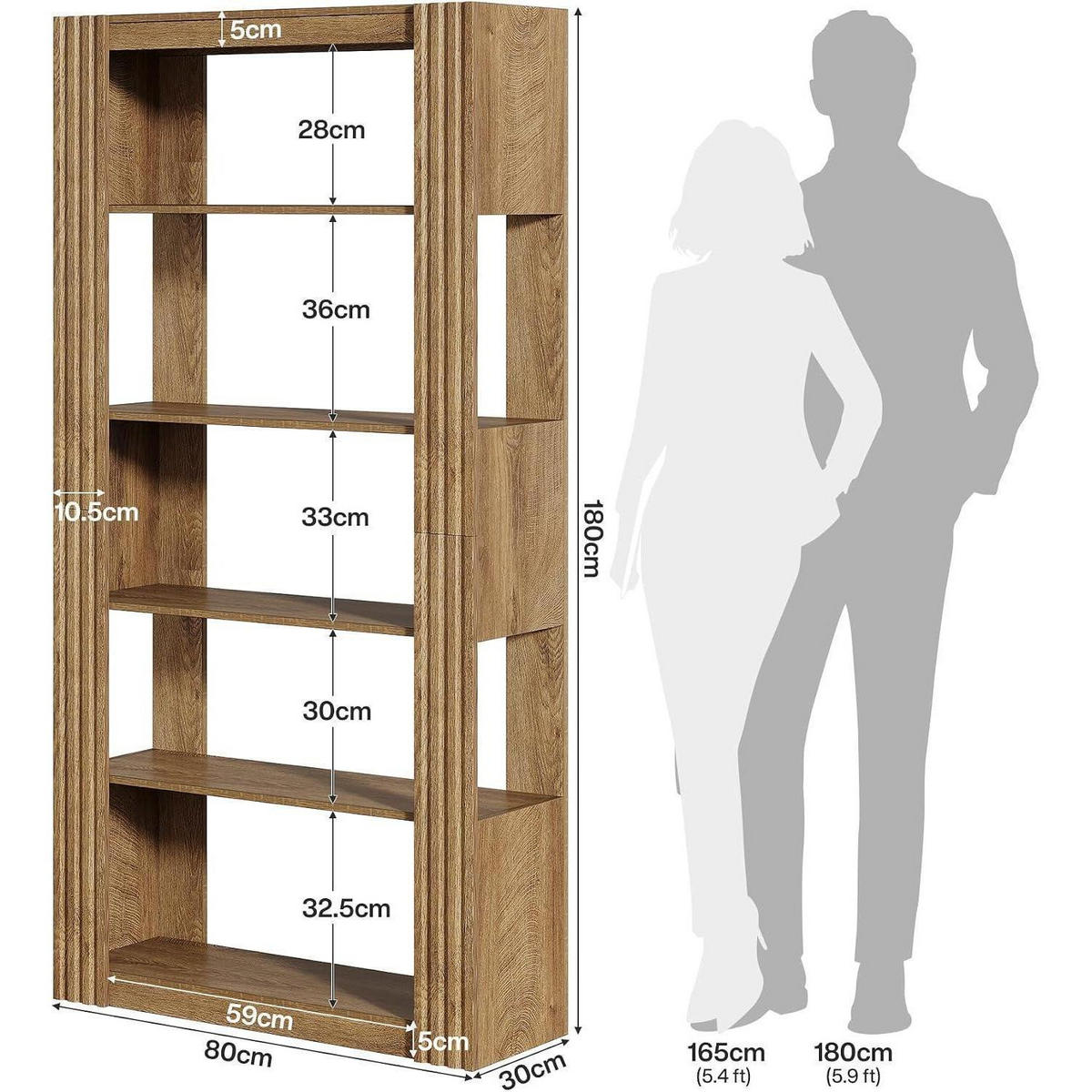 BÜCHERREGAL 180 cm rustikales Braun - Braun, Holzwerkstoff (80/180/30cm)