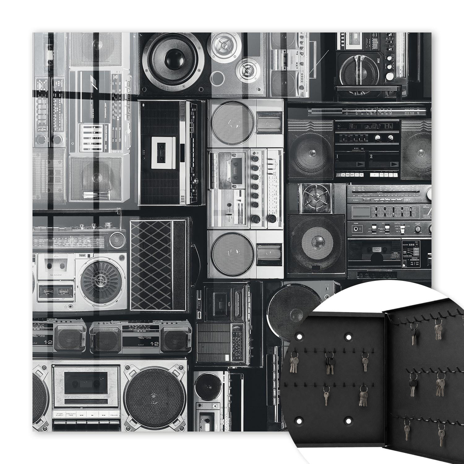 SCHLÜSSELBOX Schwarz 30x30 cm- Türöffnung nach rechts - Musikalische Nostalgie - Multicolor, Metall (30/30/5cm) - TULUP