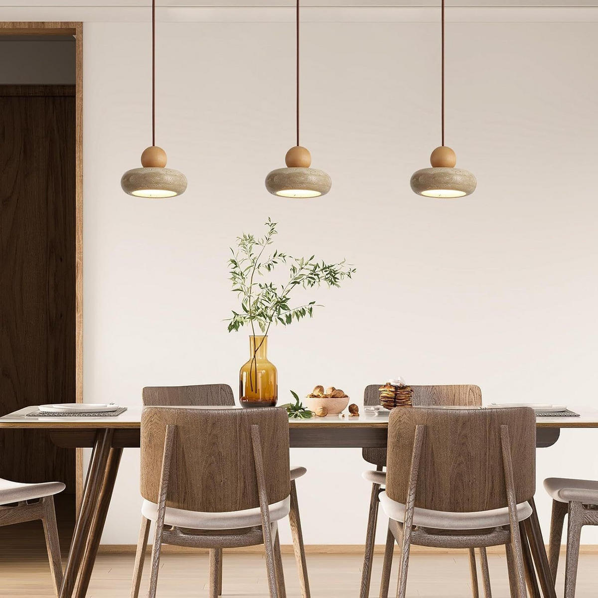 PENDELLEUCHTE Travertin Gelb LED & Holz, Höhenverstellbar - Gelb, Stein (10/15/15cm) - Authentics