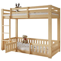 ETAGENBETT 90/200 cm aus Kiefer mit Treppe, Geländer und Tür in Natur - Naturfarben, Holz (90/200cm) - Flora Grace