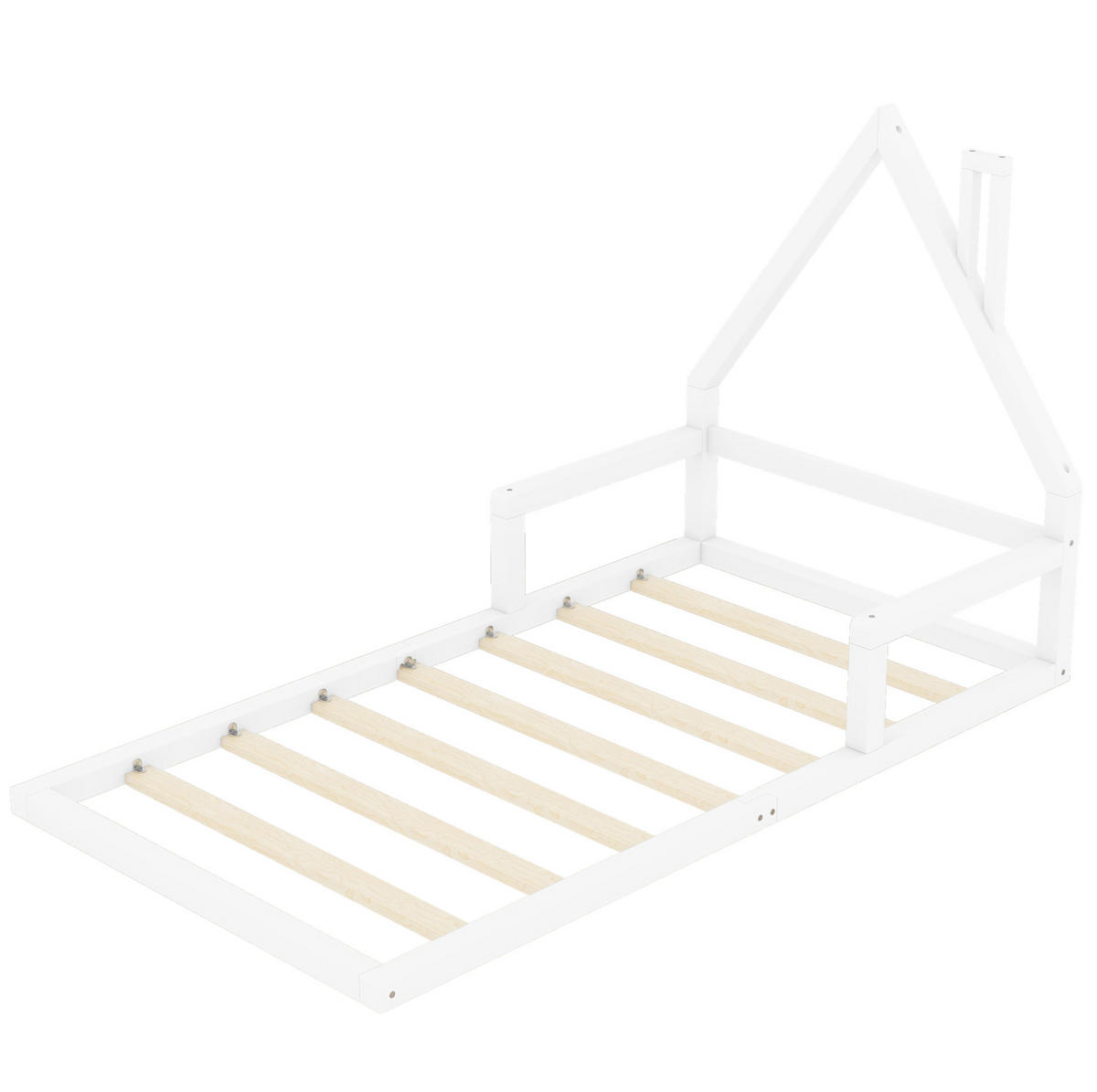 DOMČEKOVÁ posteľ 90/200 cm borovica a MDF biela, v tvare domčeka - biela, drevo (90/200cm) - BEAOK