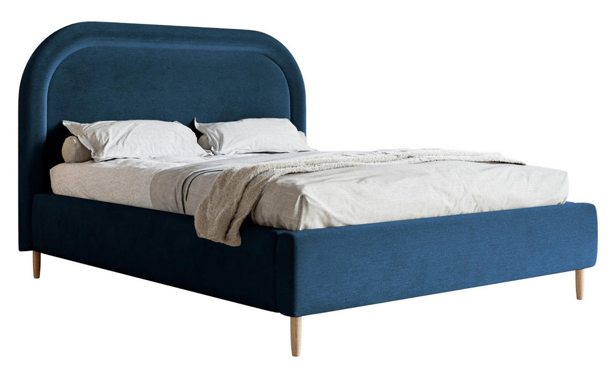 POLSTERBETT Loreo Dunkelblau Samt wasserfest 160x200 cm - Beige/Dunkelblau, Holz/Textil (160/200cm) - Selsey