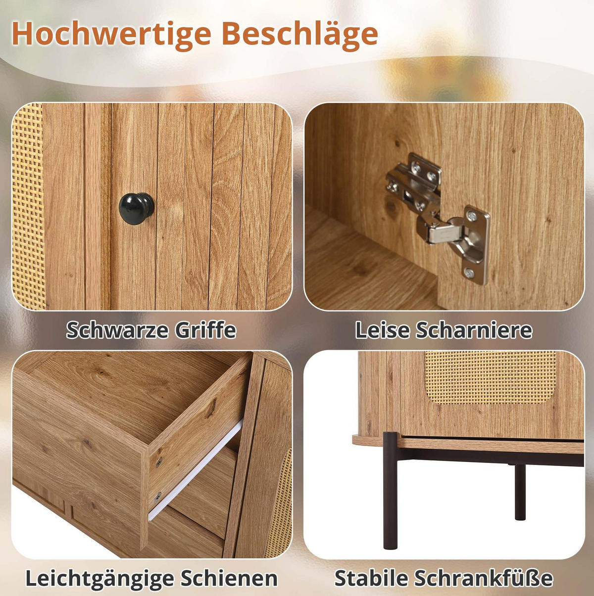 SIDEBOARD 140/38/77,5 cm Natur aus MDF mit Rattan-Türen und Schubladen - Naturfarben, Holzwerkstoff (38/77.5/140cm) - OKWISH
