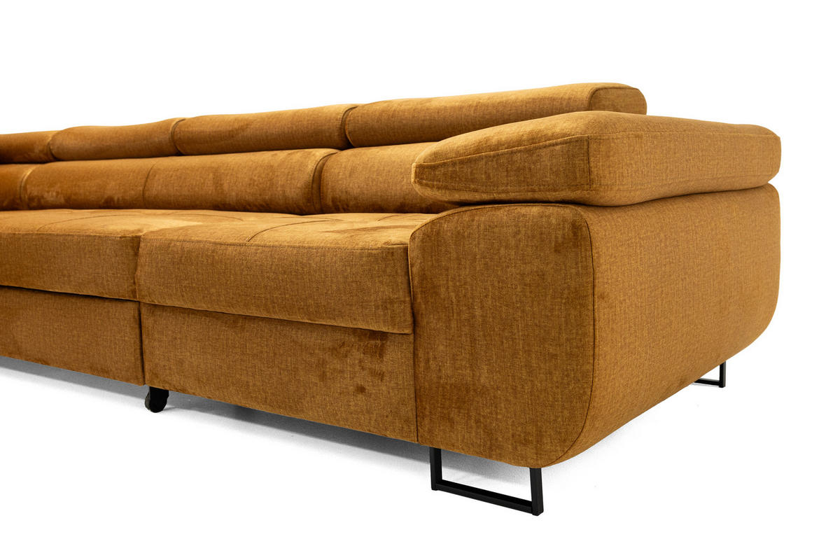 ECKSOFA WILD MAXI L Links mit Schlaffunktion 125x195 Velours Gold - Chromfarben/Goldfarben, Holz/Textil (350/203cm) - Muffo