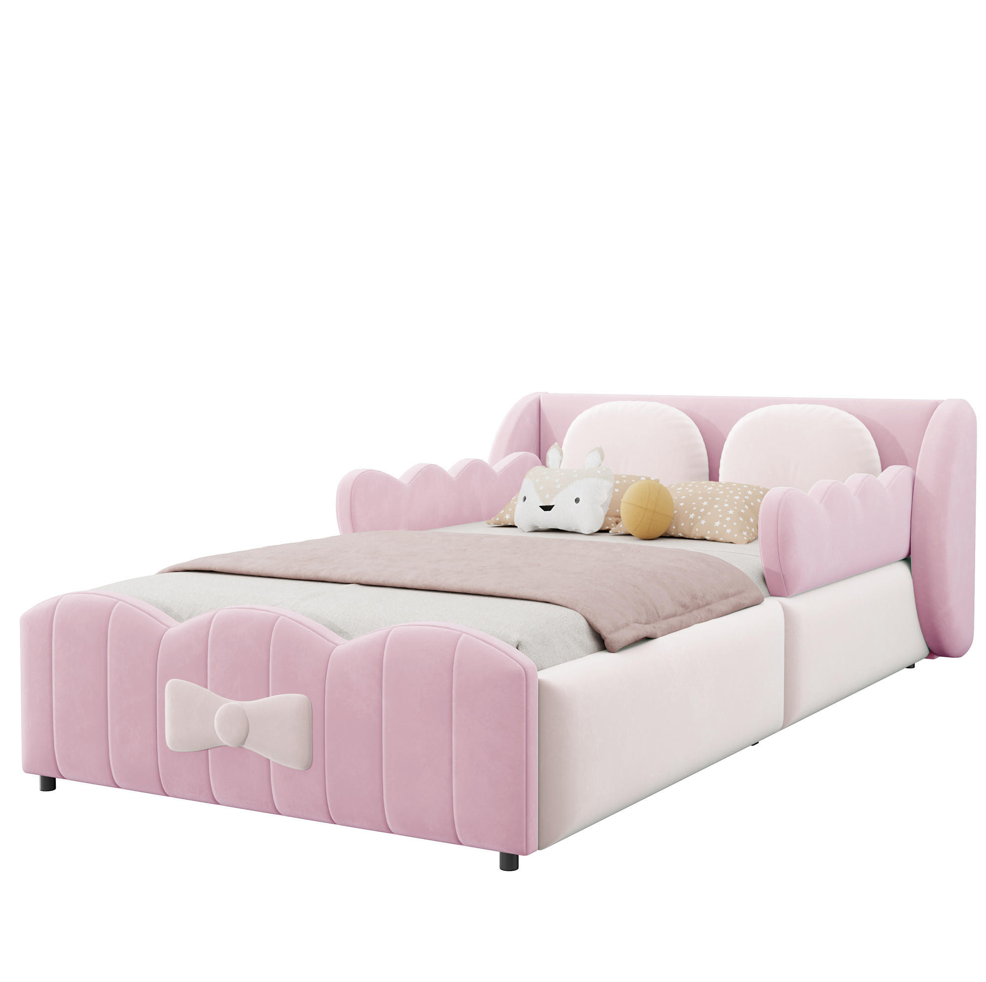 KINDER-POLSTERBETT aus Samt 90x200 cm Rosa mit hydraulischem Stauraum und 2 Zierkissen - Pink, Textil (90/200cm) - Modfu