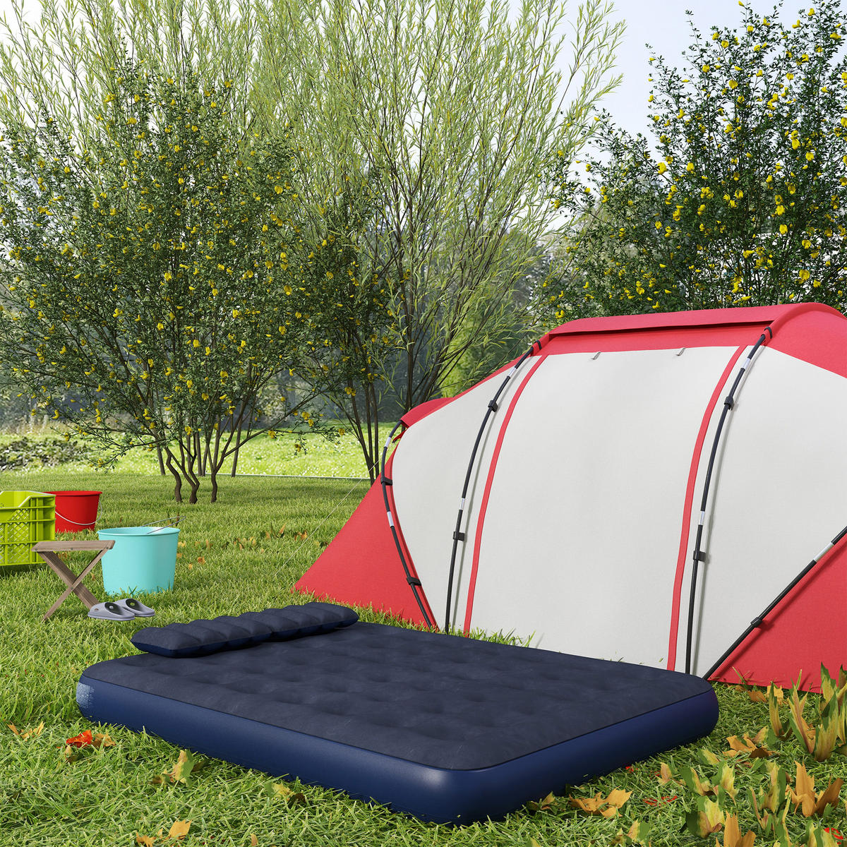 LUFTMATRATZE DE-10950 203x152x22 cm für 2 Personen mit Handpumpe Blau - Blau, Kunststoff - ComfortXL